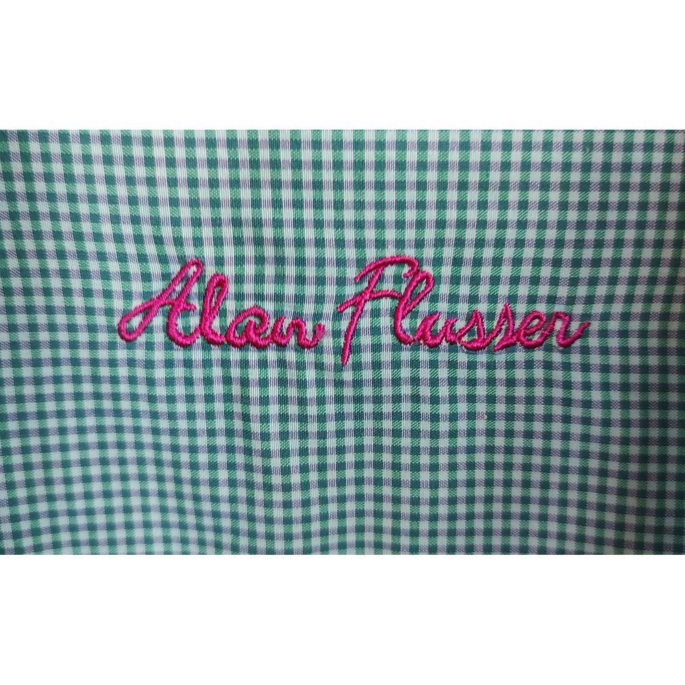 Alan Flusser Mens XL Teal Gingham Check Cotton Button Down Shirt Long Sleeve - Picture 5 of 10